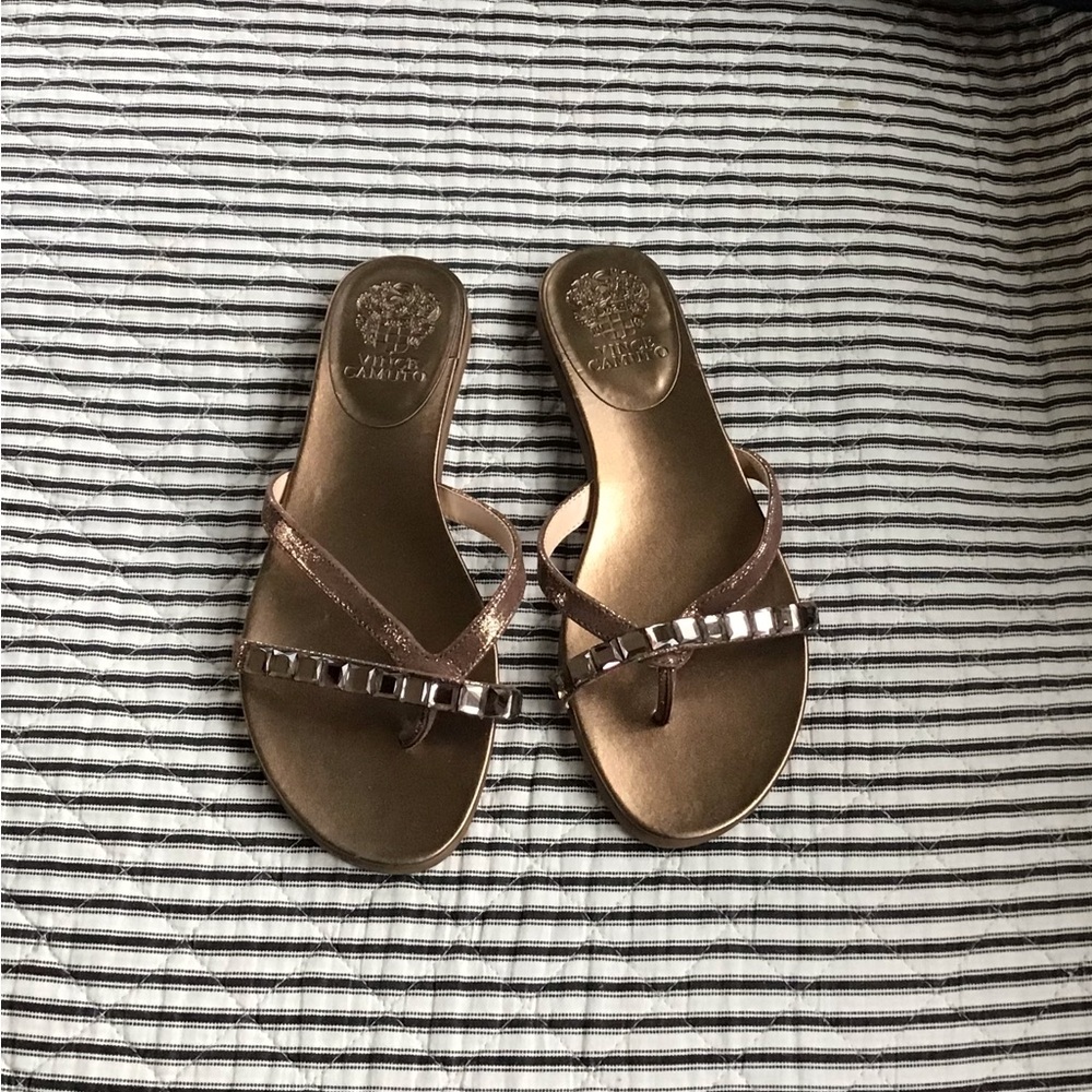 *New* Vince Camuto Women's Metallic Bronze Jeweled Slide Sandals! 8M